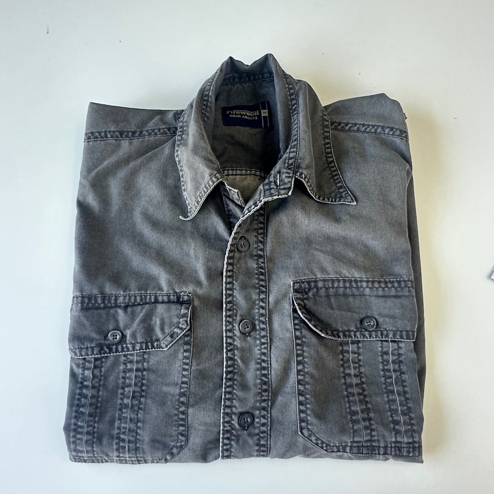 Firewood Wear Abouts Mens‎ Gray Short Sleeve Button Up Shirt Size M Utility